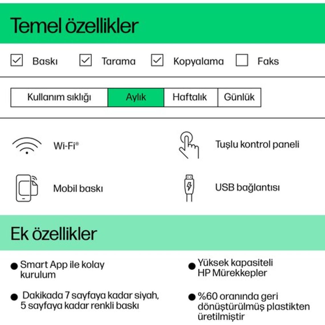 HP DeskJet Ink Advantage 2876 Kablosuz All-in-One Renkli Yazıcı, Fotokopi Makinesi, Tarayıcı, 6W7E6C