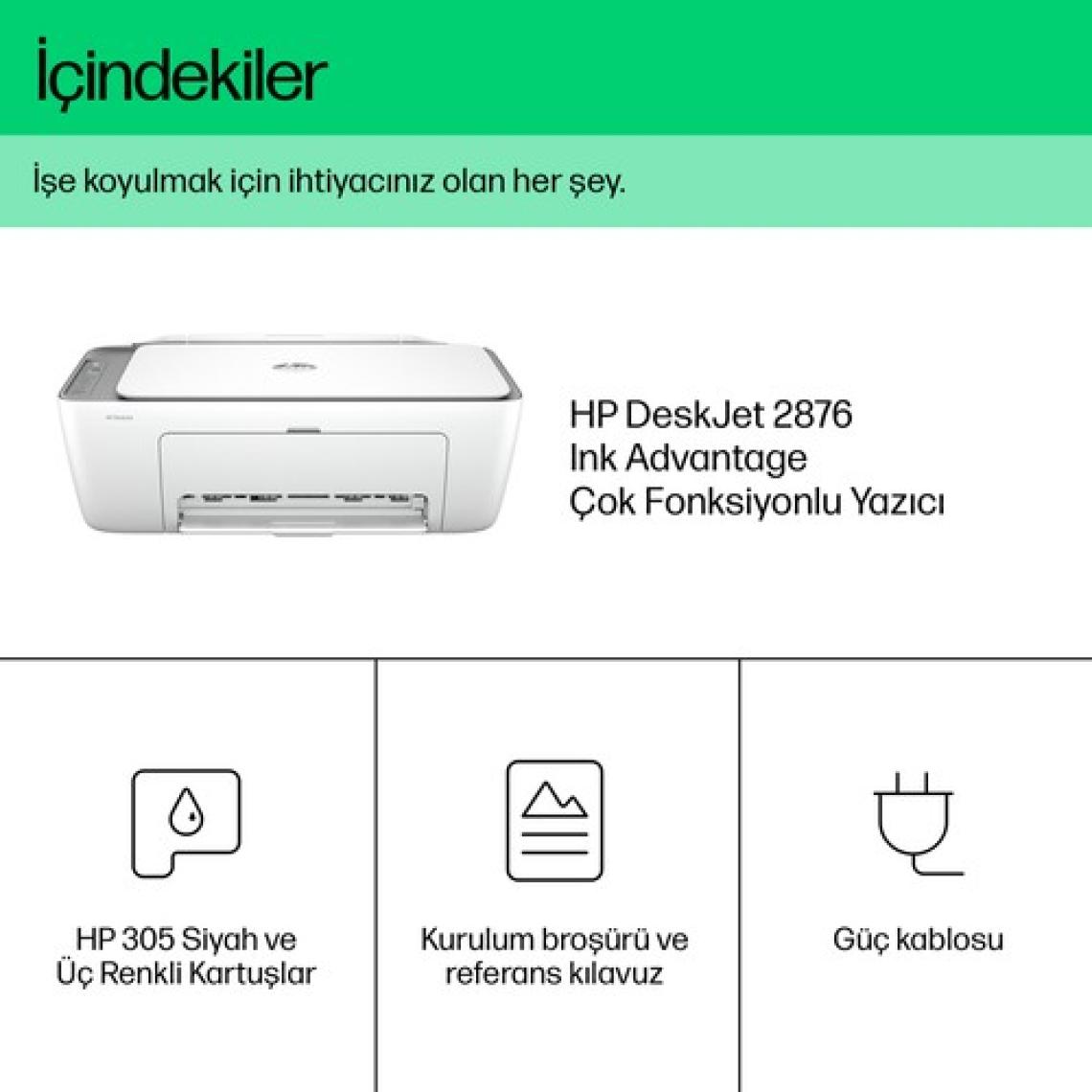 HP DeskJet Ink Advantage 2876 Kablosuz All-in-One Renkli Yazıcı, Fotokopi Makinesi, Tarayıcı, 6W7E6C