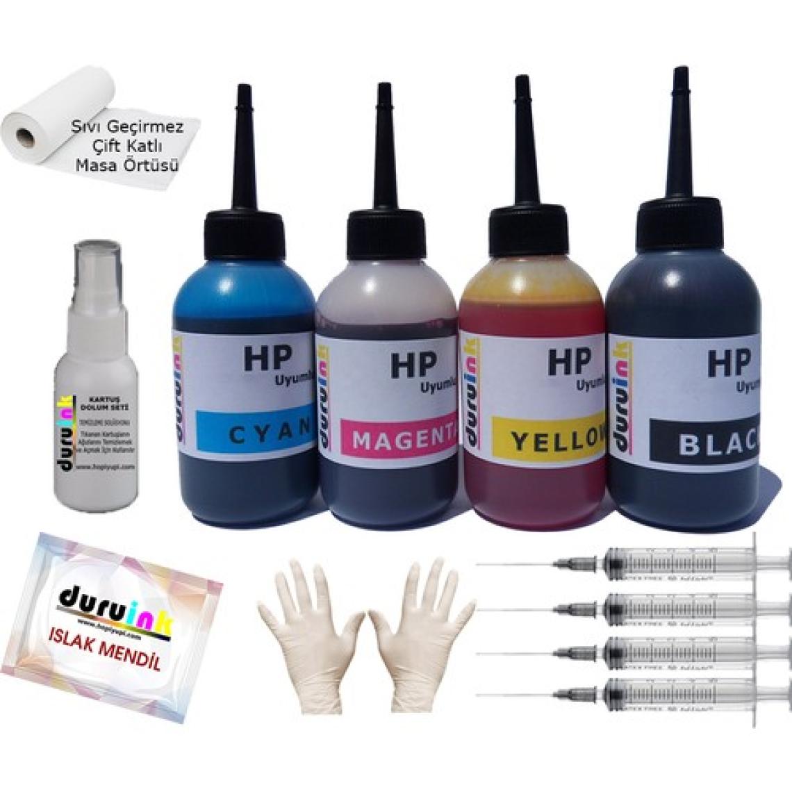 Duruink Hp Bitmeyen Kartuşlu Tanklı Yazıcı Uyumlu 4x100 ml Mürekkep Seti - 4 Renk