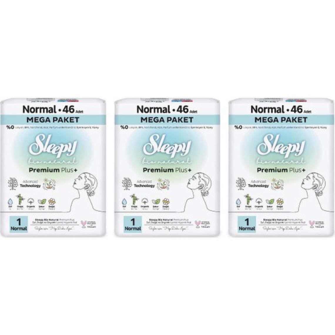 Sleepy Bio Natural Premium Plus Hijyenik Ped Mega Paket Normal 46X3 (138 Adet)