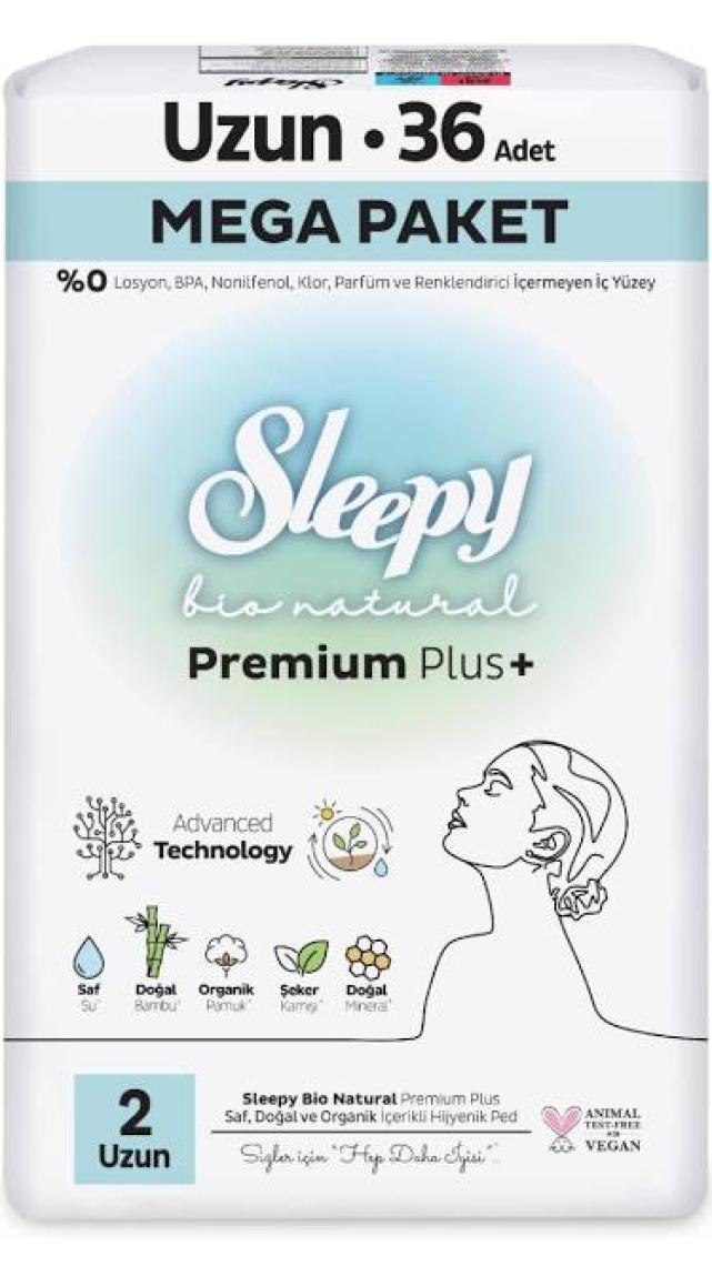 Sleepy Bio Natural Premium Plus Hijyenik Ped Mega Paket Uzun 36 Adet