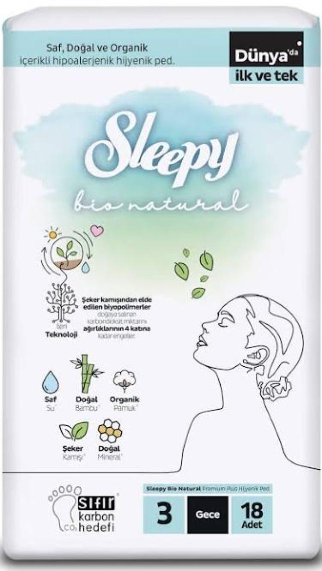 Sleepy Bio Natural Premium Plus Hijyenik Ped Gece 18 Adet Ped