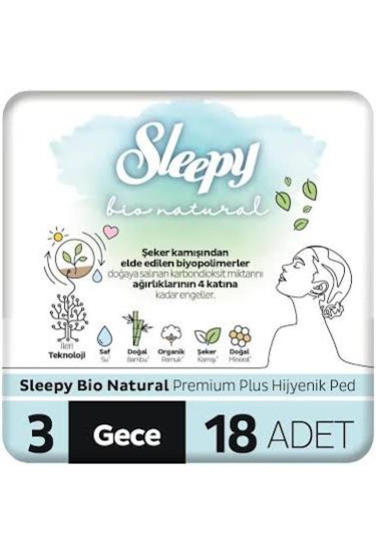 Sleepy Bio Natural Premium Plus Hijyenik Ped Gece 18 Adet Ped