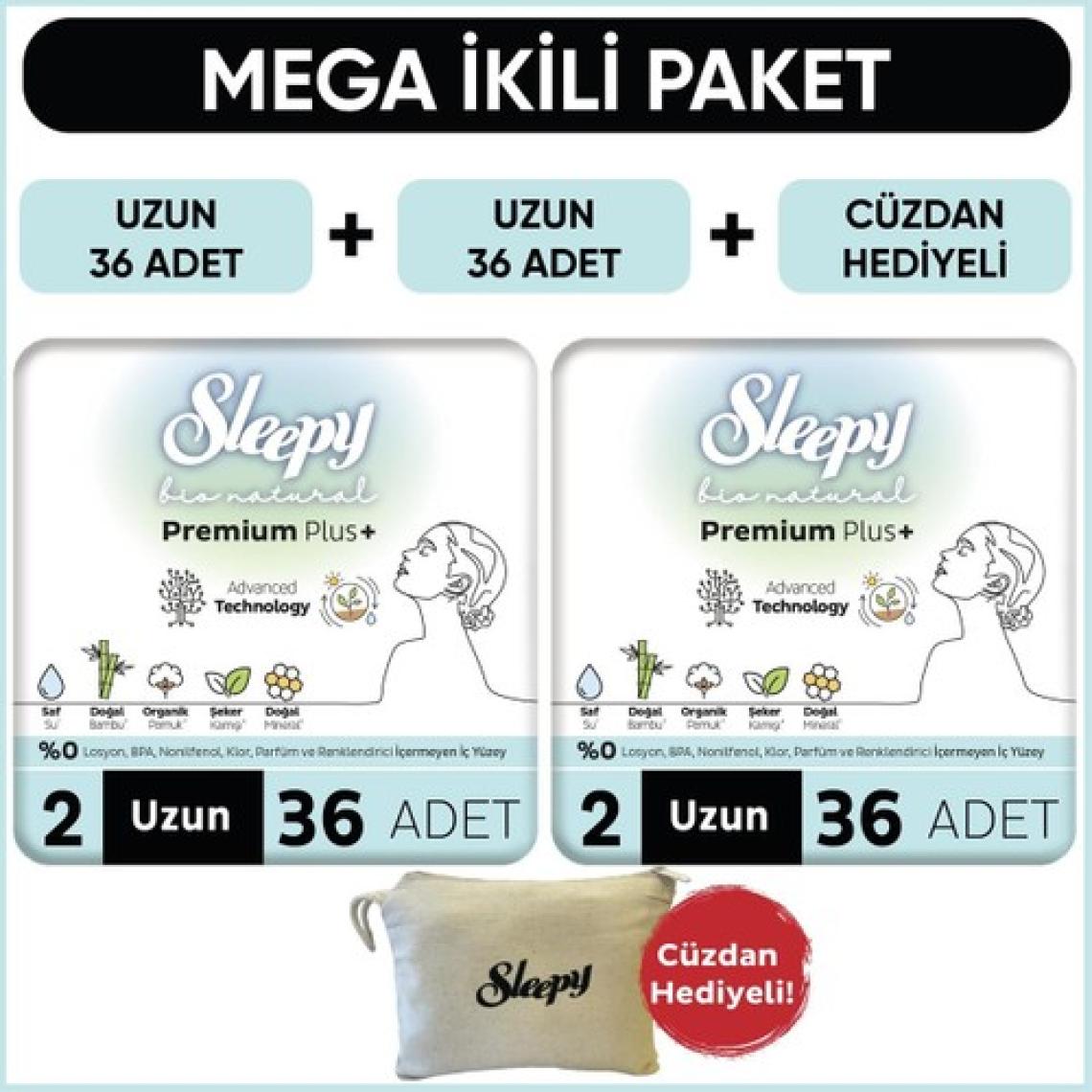 Sleepy Bio Natural Premium Plus Hijyenik Ped Mega Paket Uzun 36X2 (72 Adet)