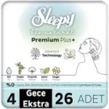 Sleepy Bio Natural Premium Plus Hijyenik Ped Mega Paket Gece Extra 26 Adet