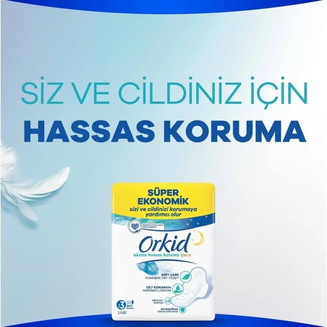 Orkid Extra Hassas Koruma Gece Süper Ekonomik Paket 14 Ped