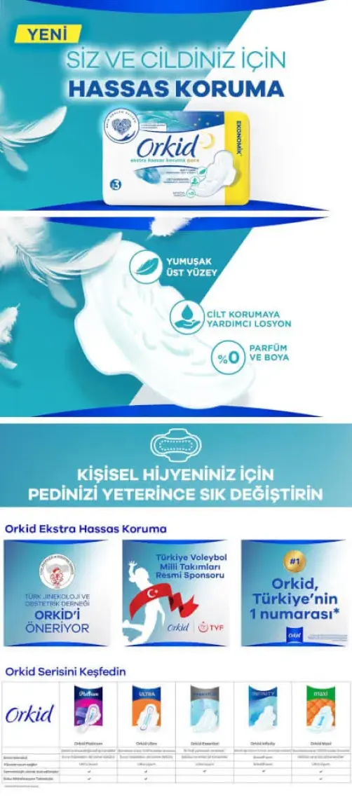 Orkid Extra Hassas Koruma Gece Süper Ekonomik Paket 14 Ped