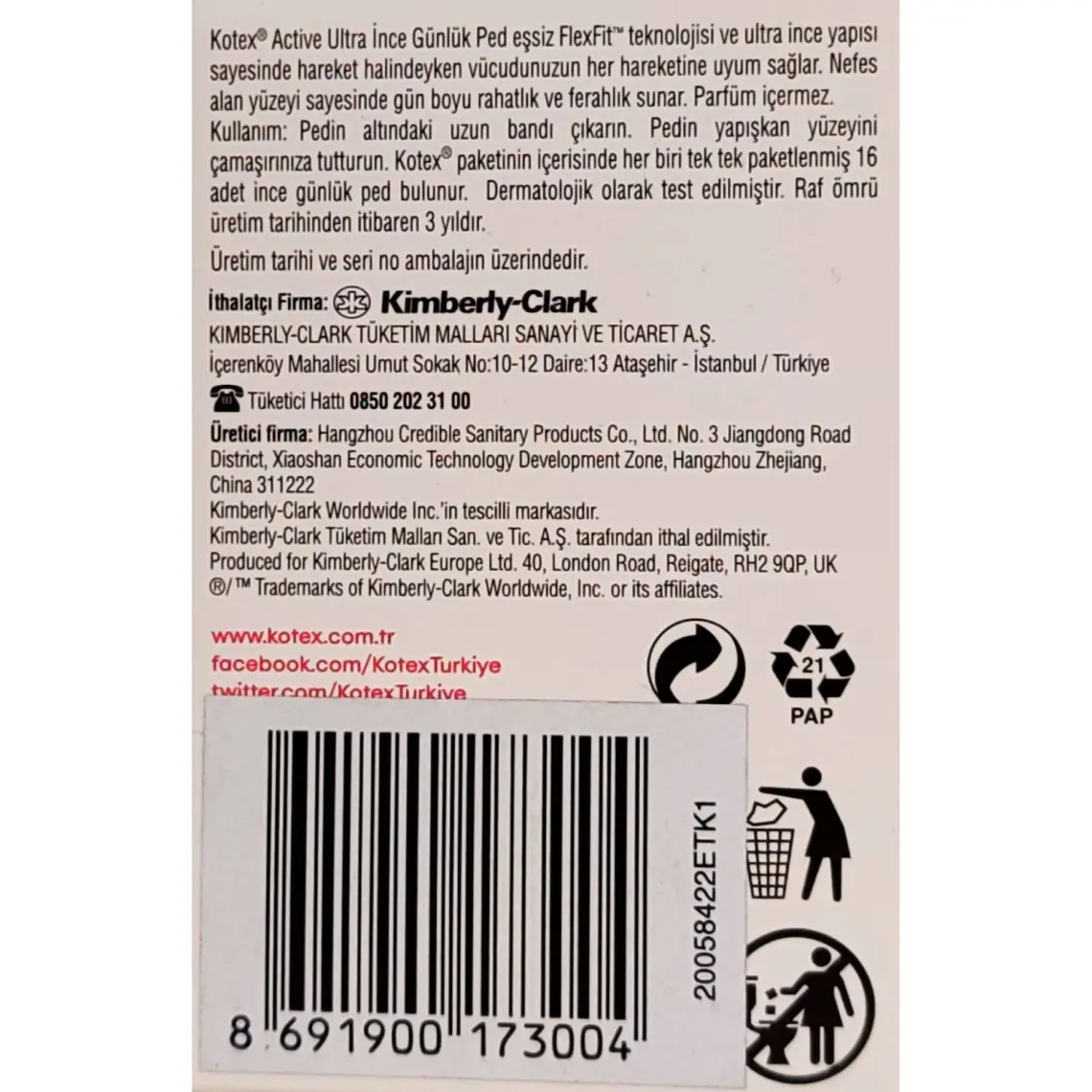 Kotex Günlük Ped Active 16'lı