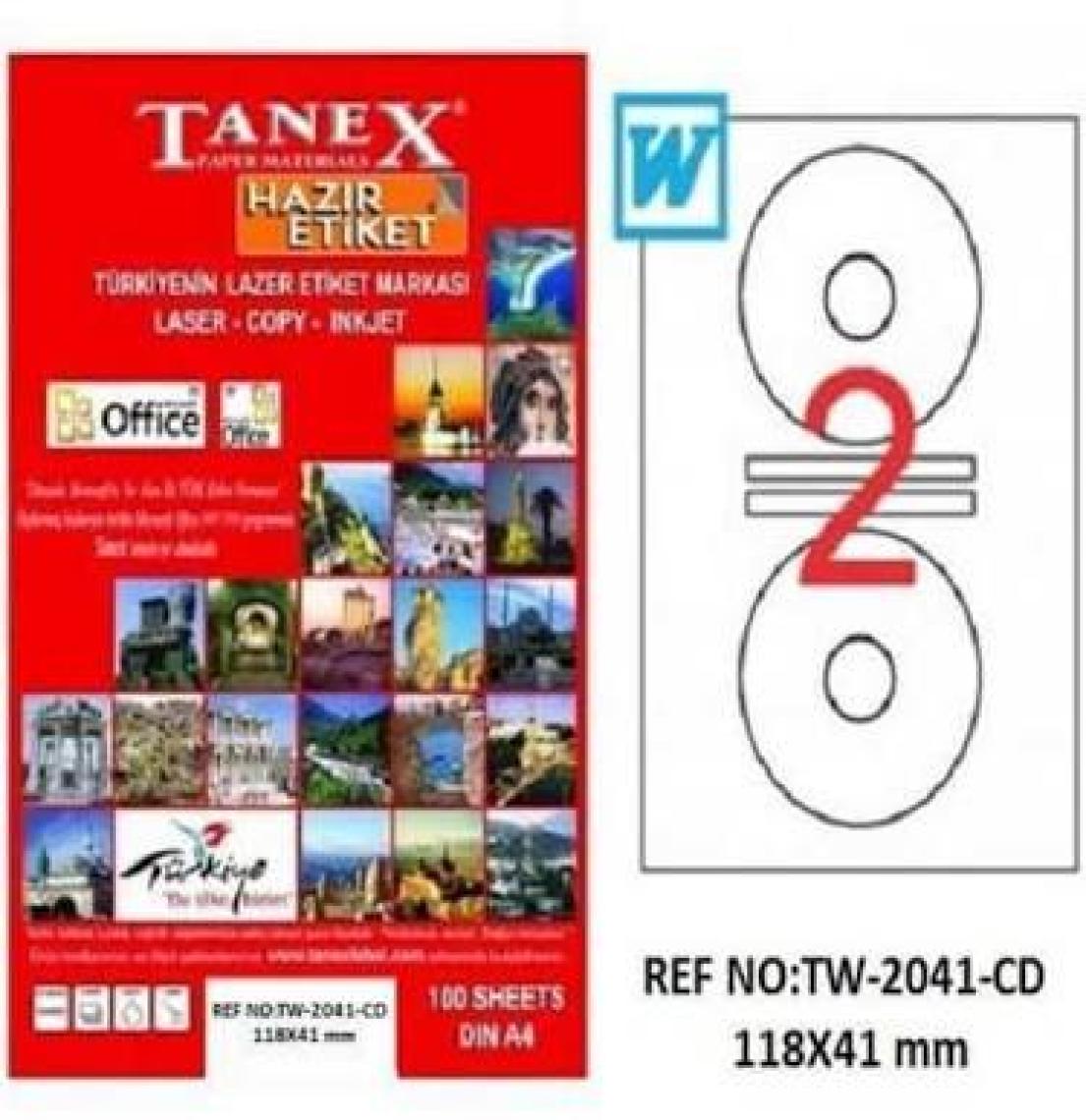 Tanex Tw-2041  Cd Etiketi 100  Sayfa  200 Etiket