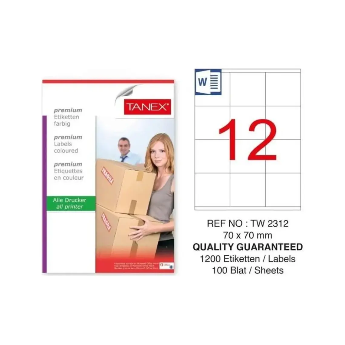 Tanex Tw-2312 Etiket 70 X 70Mm