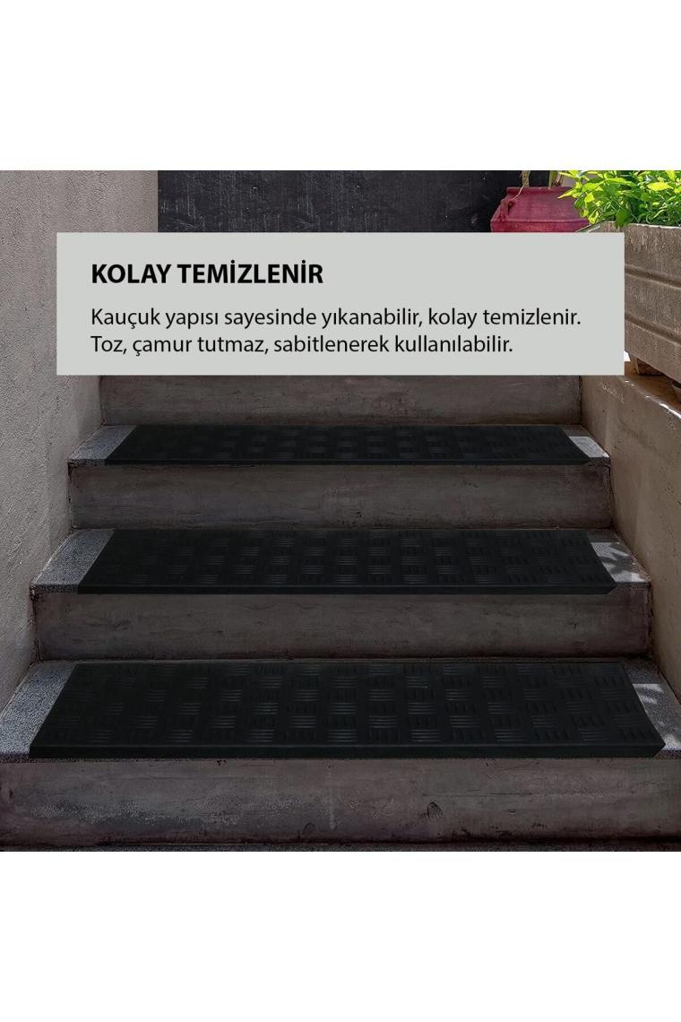 Stepmat Siyah Plastik Kaydırmaz Dış Mekan Merdiven Basamak Paspası