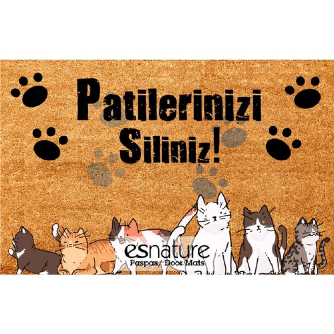 Esnature Kedili Kedi Desenli Patilerinizi Silin Yazılı Kapı Önü Paspası 45X70 cm