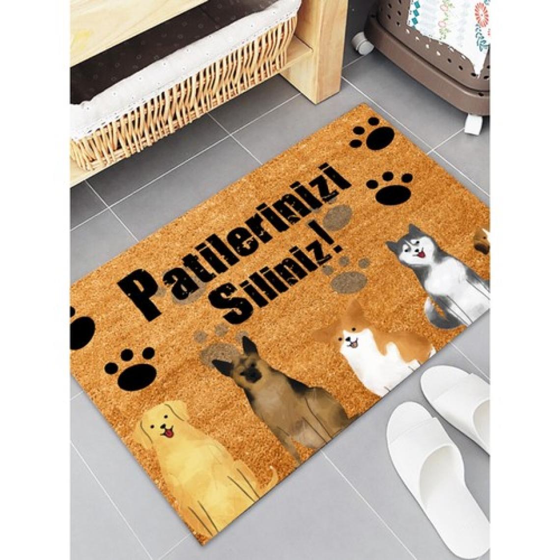 Esnature Kedili Kedi Desenli Patilerinizi Silin Yazılı Kapı Önü Paspası 45X70 cm