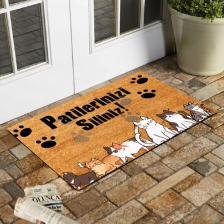 Esnature Kedili Kedi Desenli Patilerinizi Silin Yazılı Kapı Önü Paspası 45X70 cm