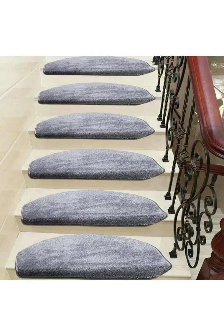 Stepmat Oval Kendinden Yapışkanlı Tufting Merdiven Basamak Paspası - Açık Gri / Adet Olarak Satılır