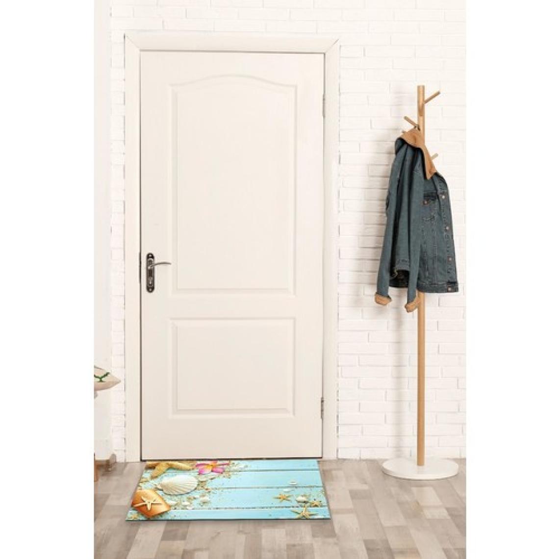 Buket Home Ahşap Turkuaz Iç ve Dış Mekan Dekoratif Çok Amaçlı Kapı Önü Paspası
