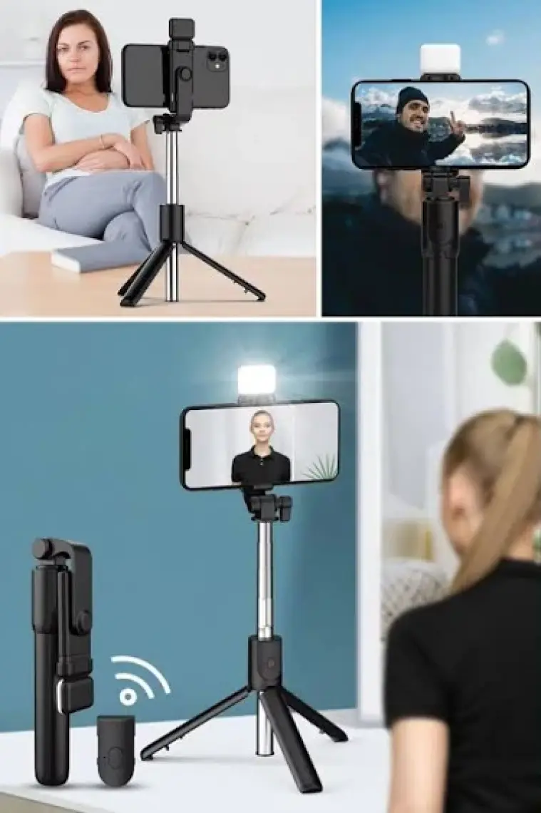 Kendiliğinden LED Işıklı Kumandalı Uzayabilen Selfie Çubuğu,masa Üstü Tripod