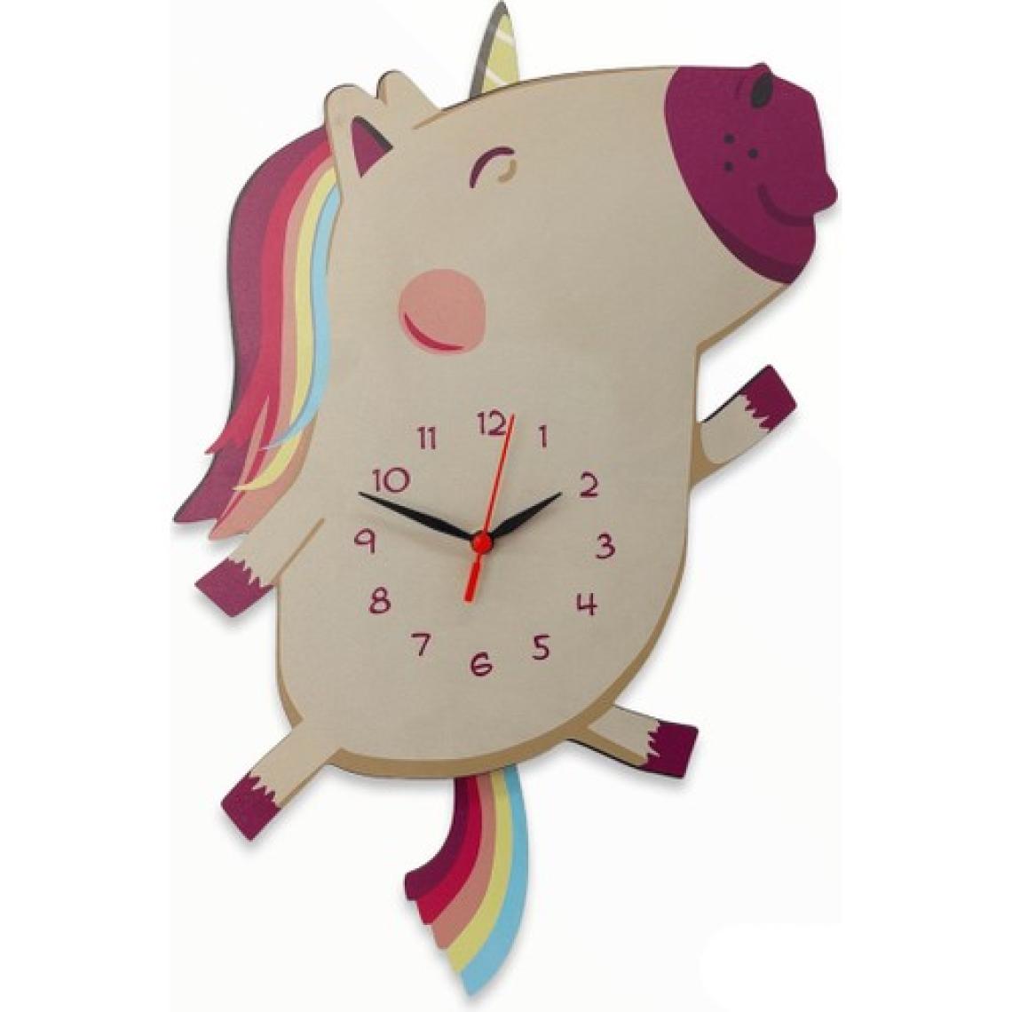 CajuArt Ahşap Sallanan Sarkaçlı Unicorn Çocuk Odası Duvar Saati