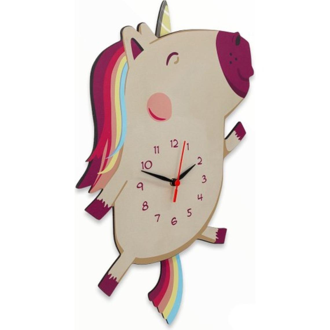 CajuArt Ahşap Sallanan Sarkaçlı Unicorn Çocuk Odası Duvar Saati