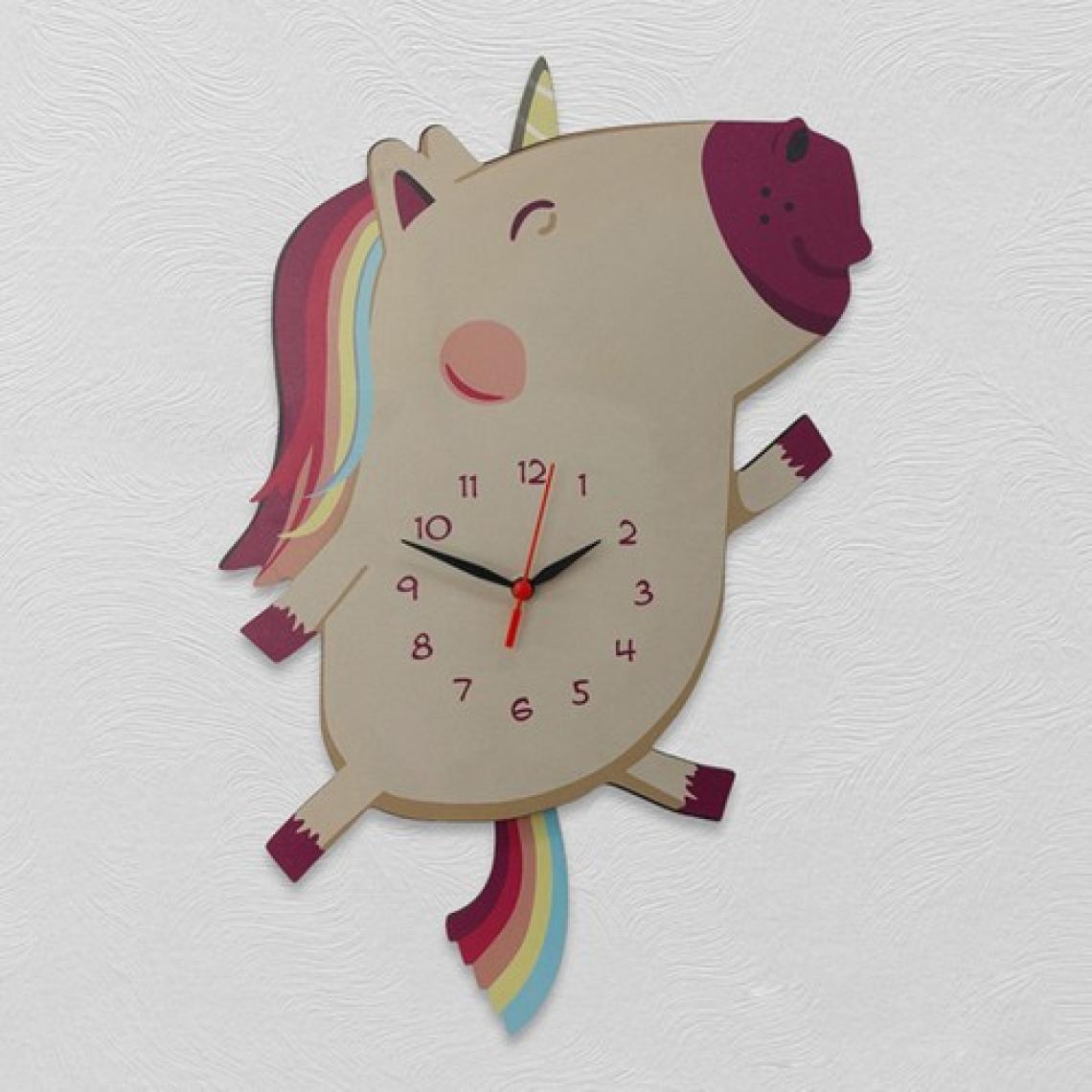 CajuArt Ahşap Sallanan Sarkaçlı Unicorn Çocuk Odası Duvar Saati