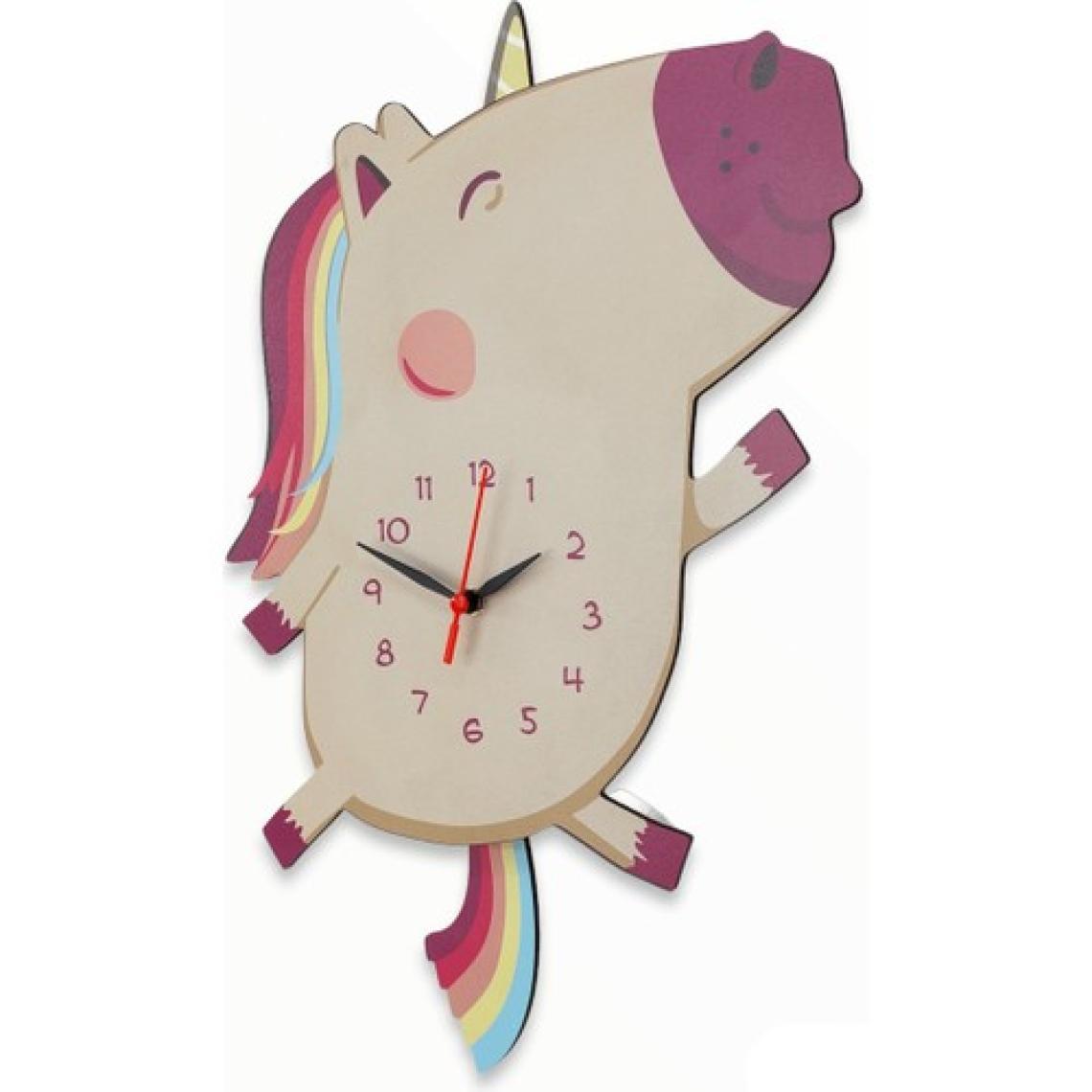 CajuArt Ahşap Sallanan Sarkaçlı Unicorn Çocuk Odası Duvar Saati