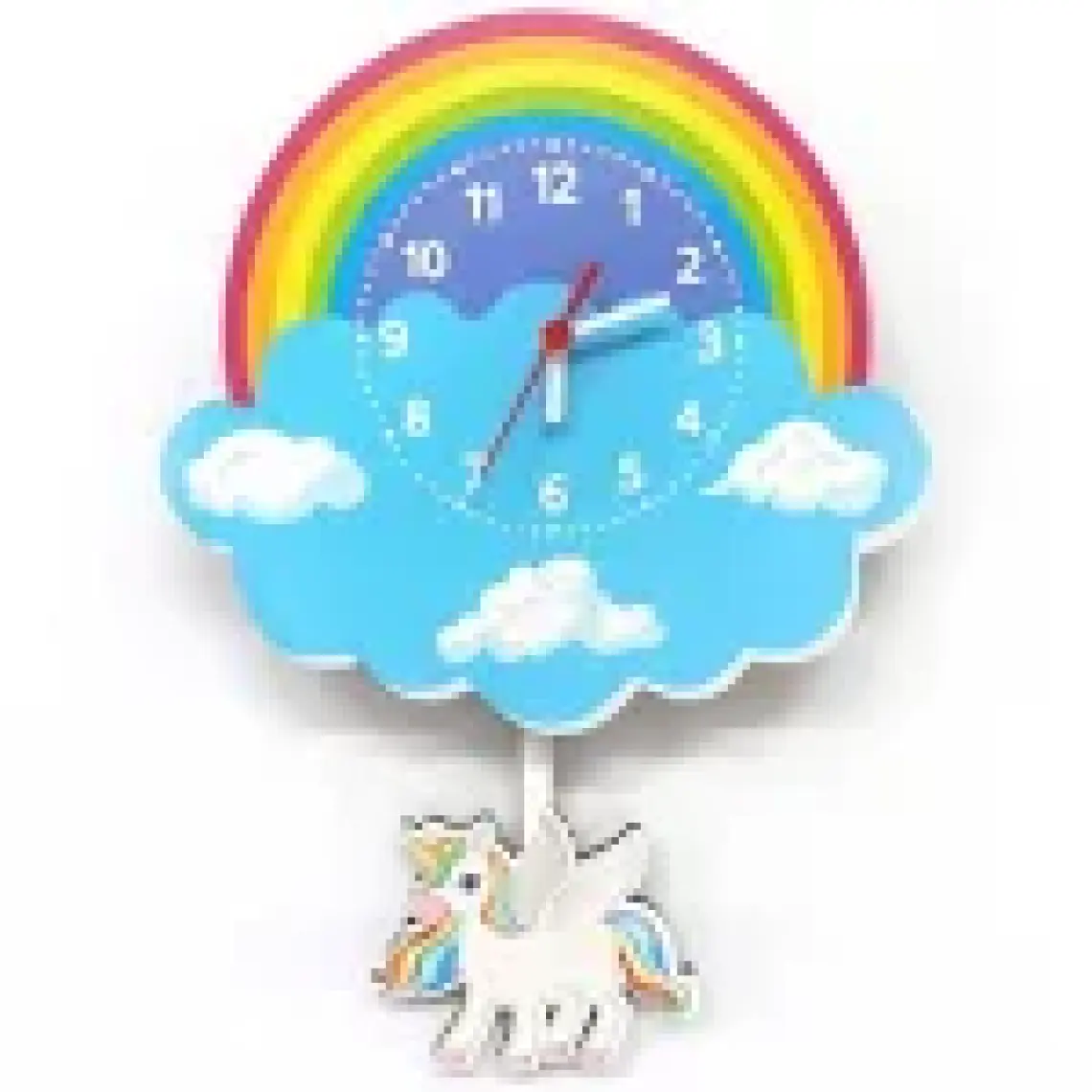 CajuArt Sallanan Sarkaçlı Ahşap Unicorn Çocuk Odası Duvar Saati