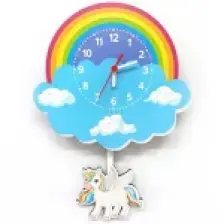 CajuArt Sallanan Sarkaçlı Ahşap Unicorn Çocuk Odası Duvar Saati