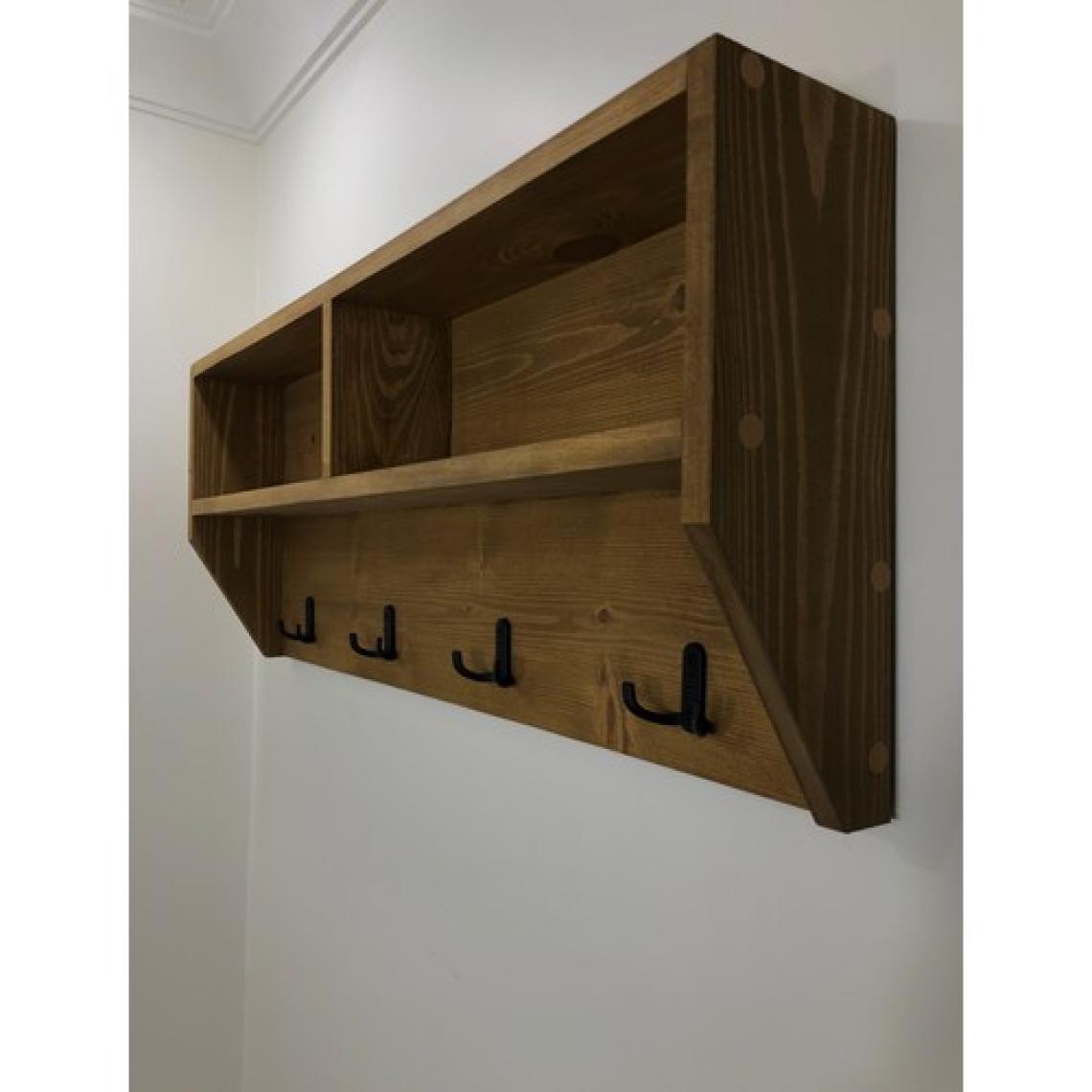 O&a Wood Doğal Ahşap Vestiyer, Dekoratif 4 Askılı Portmanto, Raflı 2 Bölmeli Vintage Elbise Askısı Açık Meşe