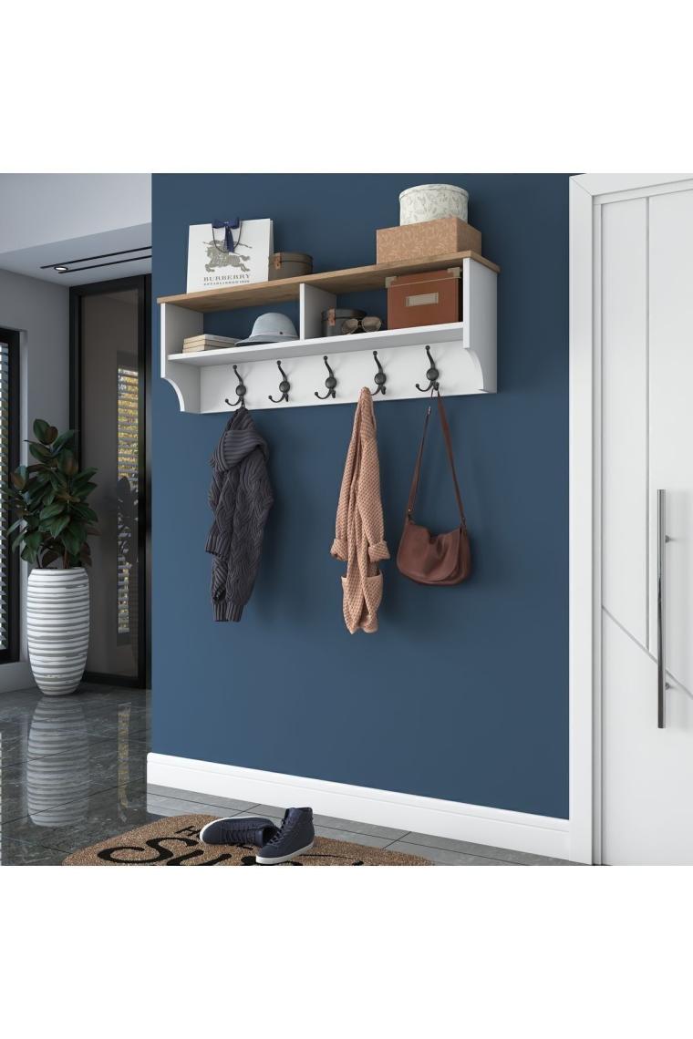 Rani P2 Modern Portmanto Duvar Askısı Beyaz - Sepet Ceviz Vestiyer 120 Cm