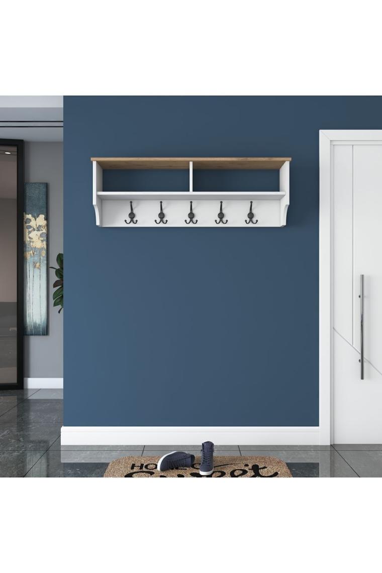 Rani P2 Modern Portmanto Duvar Askısı Beyaz - Sepet Ceviz Vestiyer 120 Cm