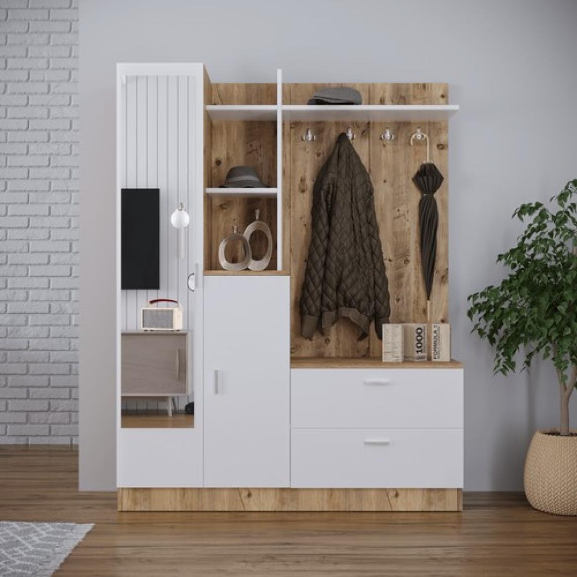 Robin Home Vestiyer Ayakkabılık Portmanto Aynalı Raf Atlantik Çam  Beyaz