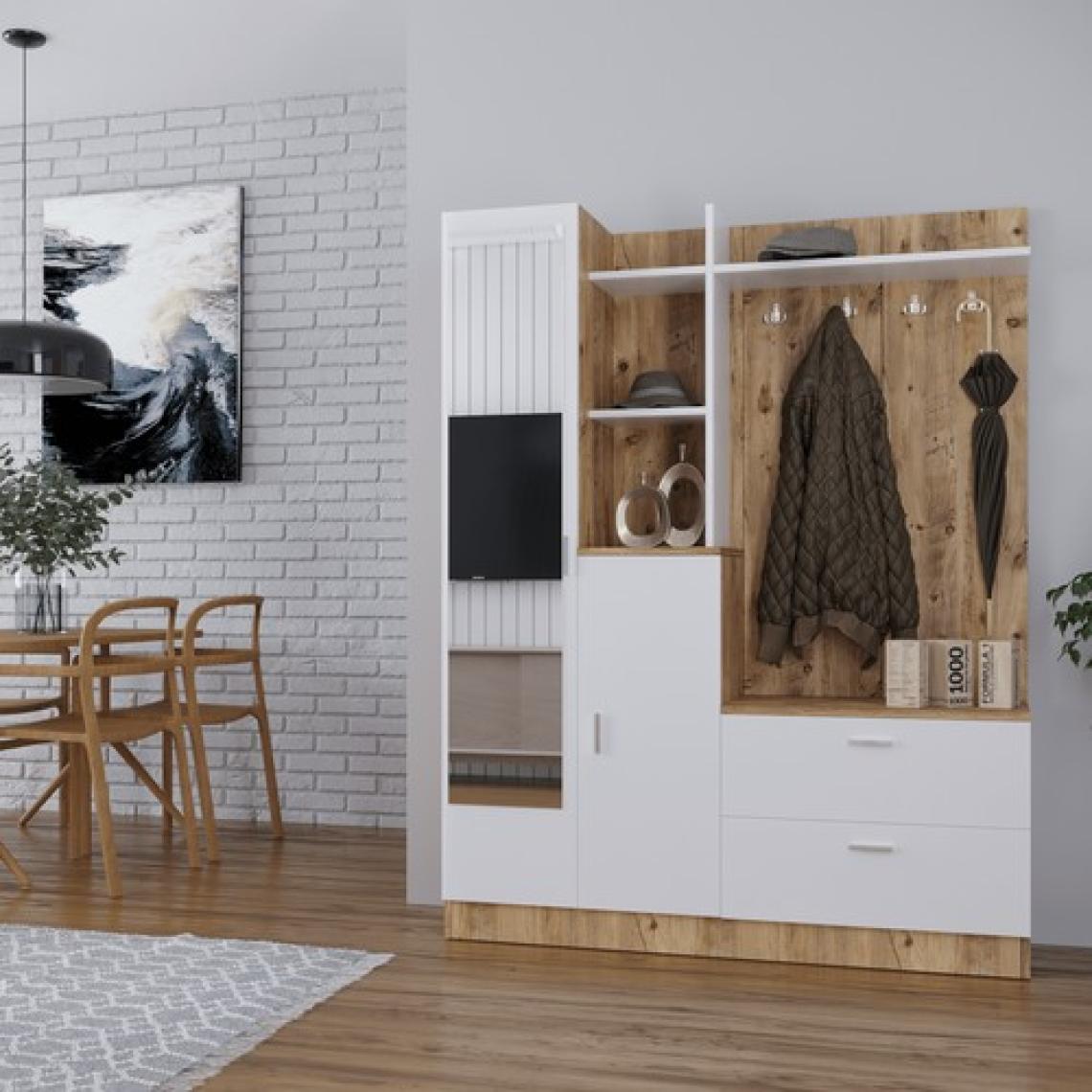 Robin Home Vestiyer Ayakkabılık Portmanto Aynalı Raf Atlantik Çam  Beyaz