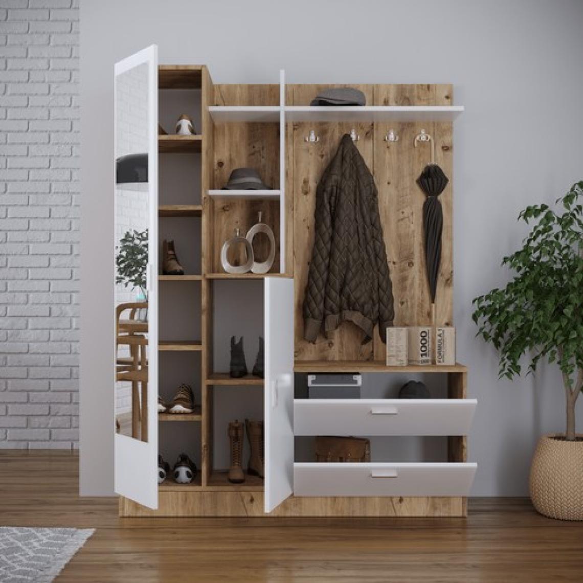Robin Home Vestiyer Ayakkabılık Portmanto Aynalı Raf Atlantik Çam  Beyaz