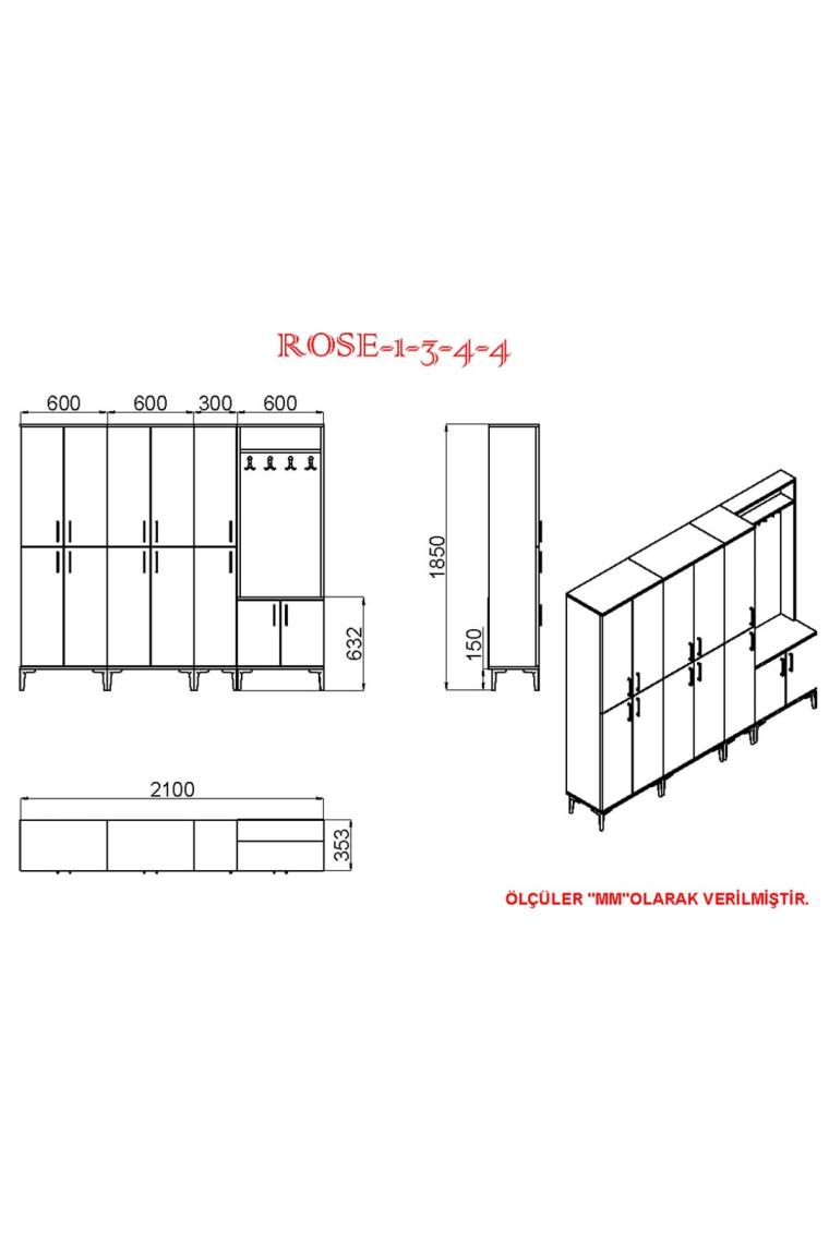 Rose-1-3-4-4 Portmanto Vestiyer Ayakkabılık