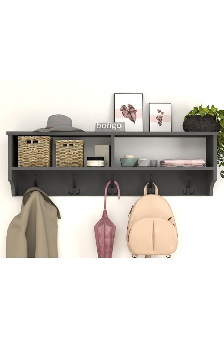 Bofigo Portmanto Duvar Askılığı Elbise Askılığı Raflı Duvar Askılığı 120 cm Antrasit
