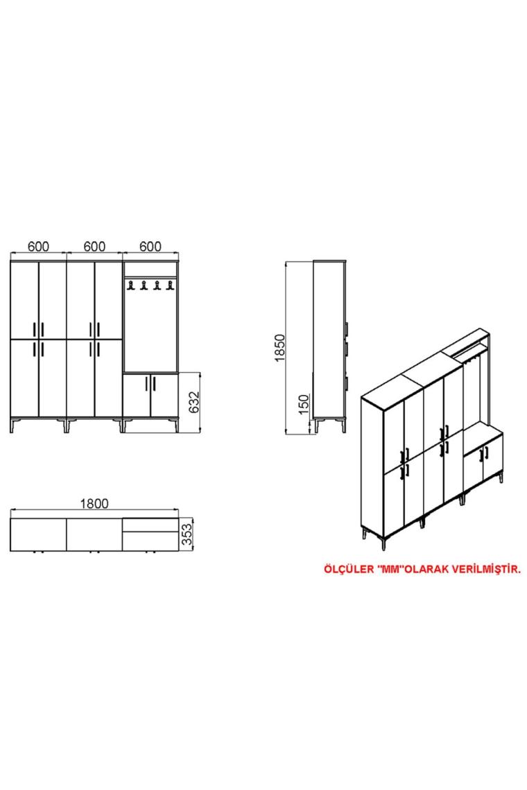 Rose-1-4-4 Portmanto Vestiyer Ayakkabılık