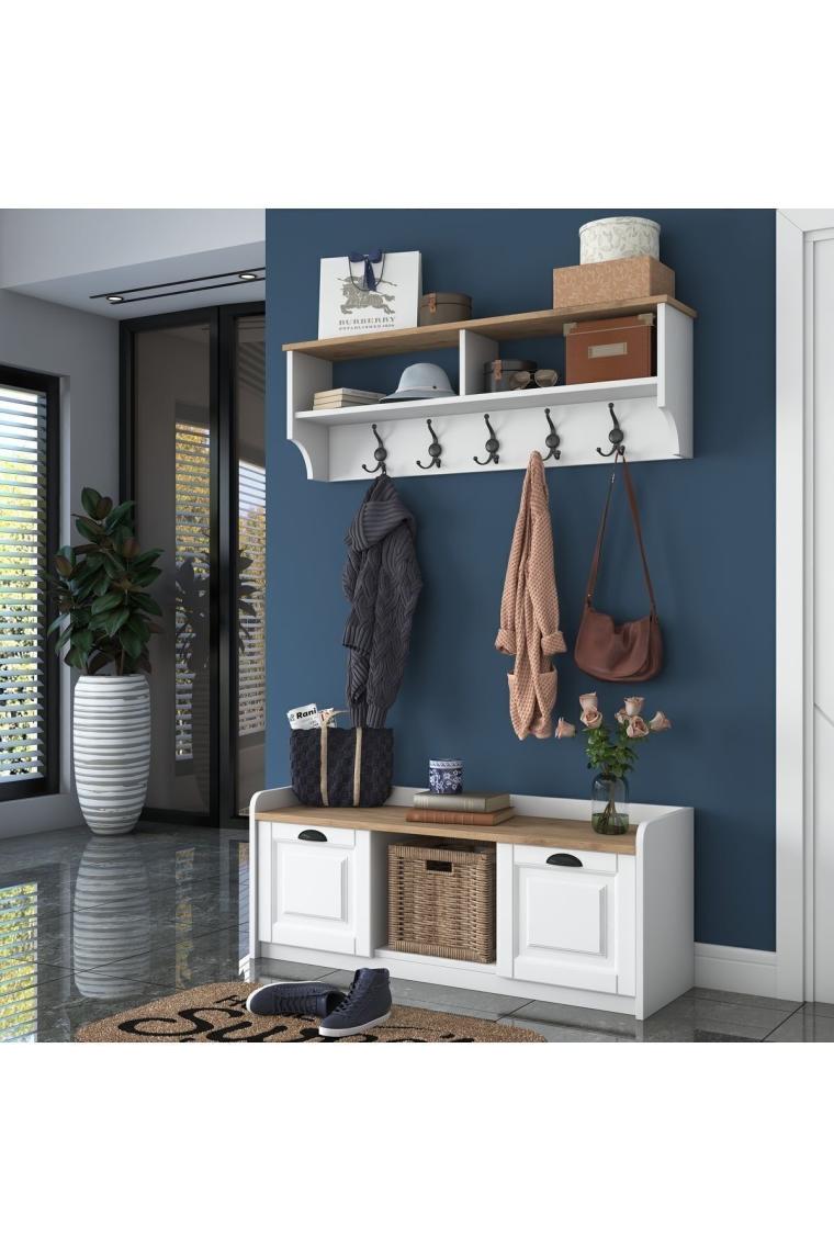 Rani P2 Modern Portmanto Ayakkabılık Ve Duvar Askısı Vestiyer M1 Renk: Beyaz - S. Ceviz
