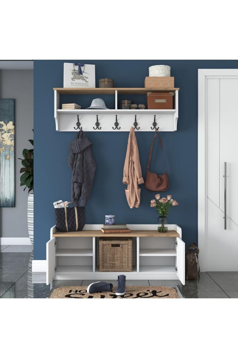 Rani P2 Modern Portmanto Ayakkabılık Ve Duvar Askısı Vestiyer M1 Renk: Beyaz - S. Ceviz