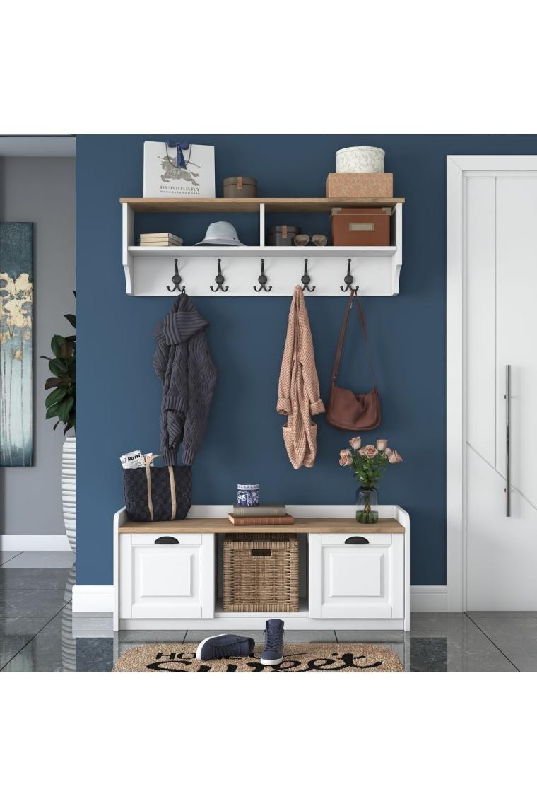 Rani P2 Modern Portmanto Ayakkabılık Ve Duvar Askısı Vestiyer M1 Renk: Beyaz - S. Ceviz