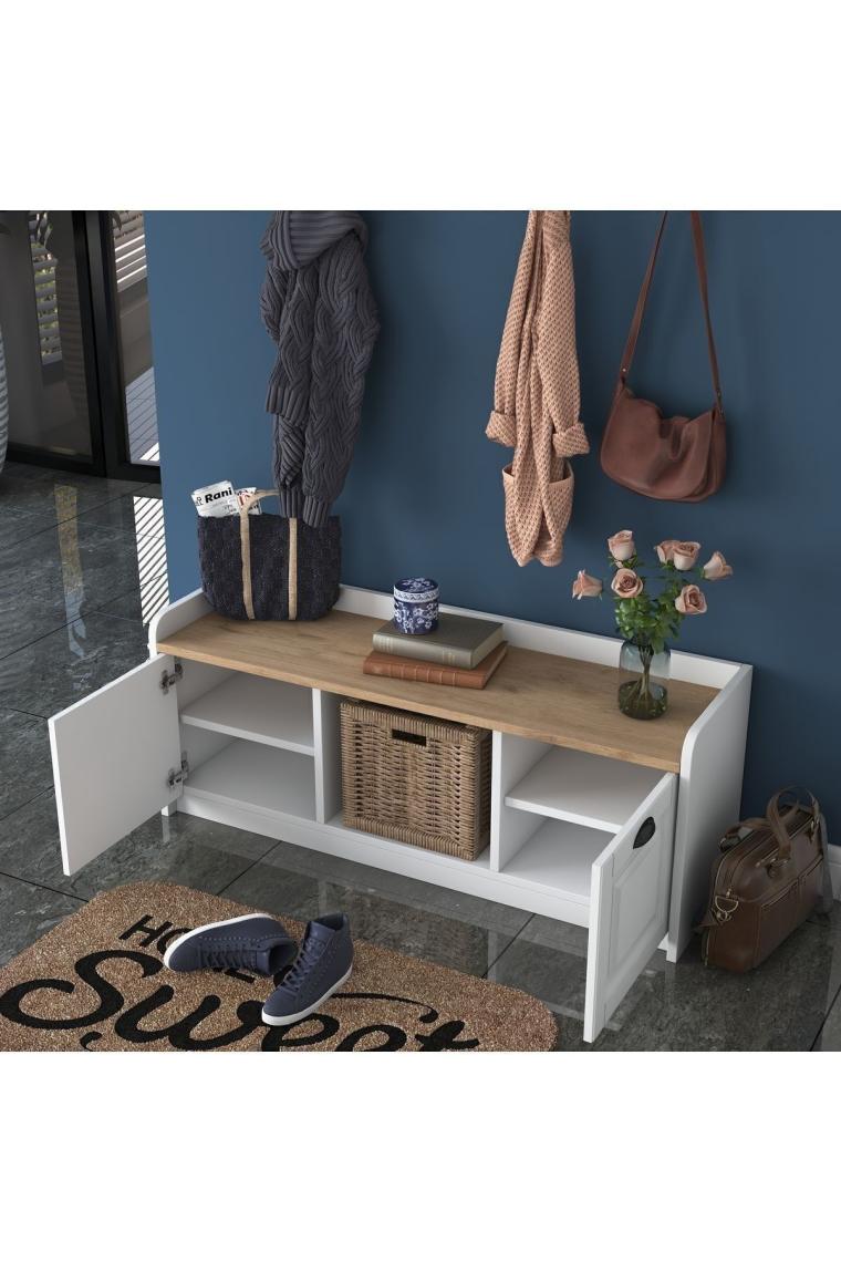 Rani P2 Modern Portmanto Ayakkabılık Ve Duvar Askısı Vestiyer M1 Renk: Beyaz - S. Ceviz