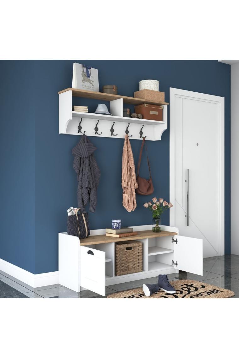 Rani P2 Modern Portmanto Ayakkabılık Ve Duvar Askısı Vestiyer M1 Renk: Beyaz - S. Ceviz
