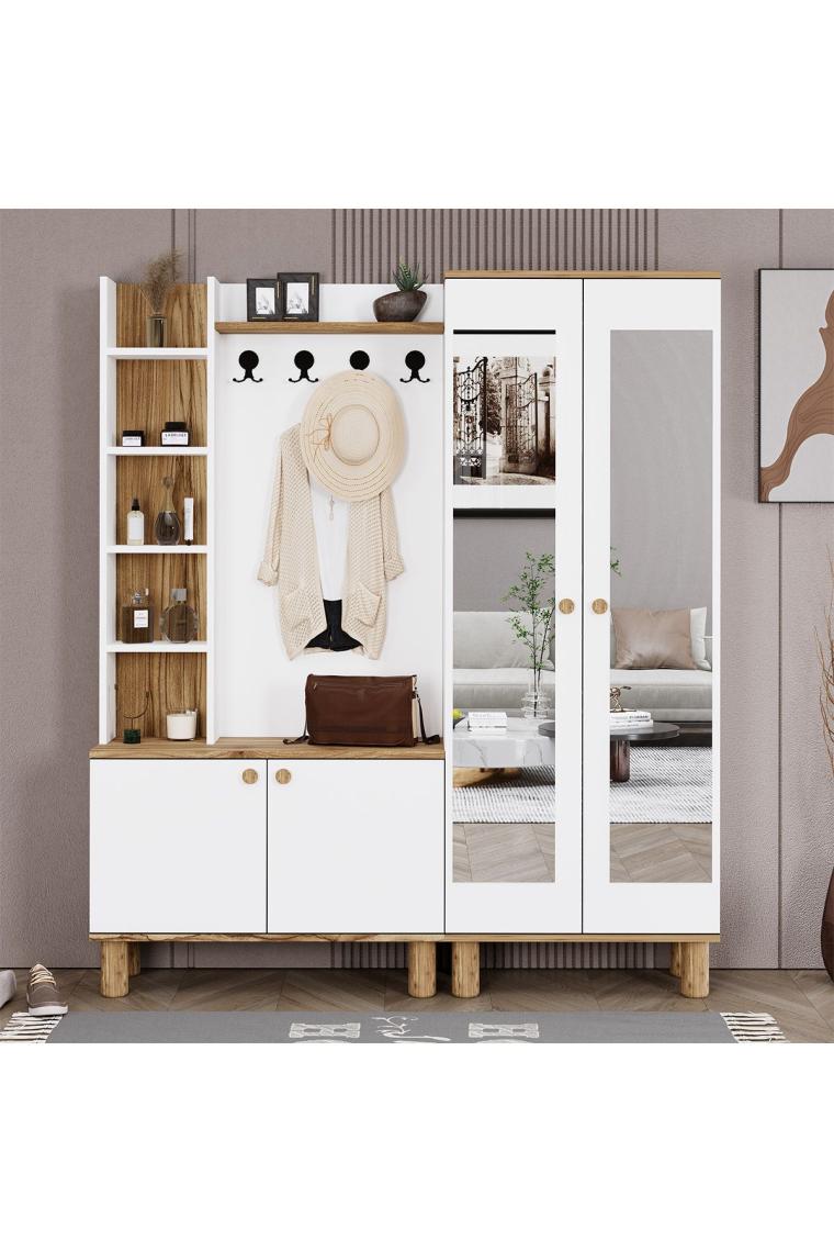 Evin-1-2 Bohem Ayaklı Aynalı Ayakkabılık Portmanto Vestiyer EVN02