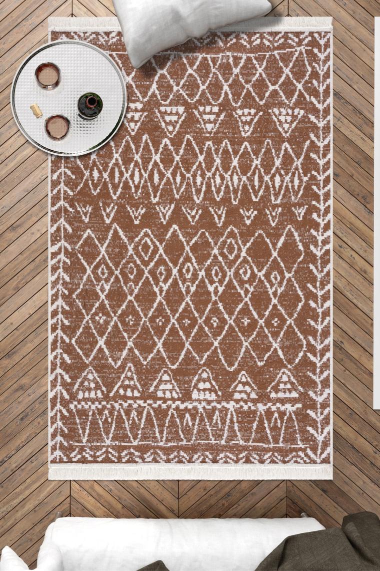 Caretta Home Siyah Beyaz Ponponlu Mistik Desenli Dokuma Kilim 60 x 90 cm