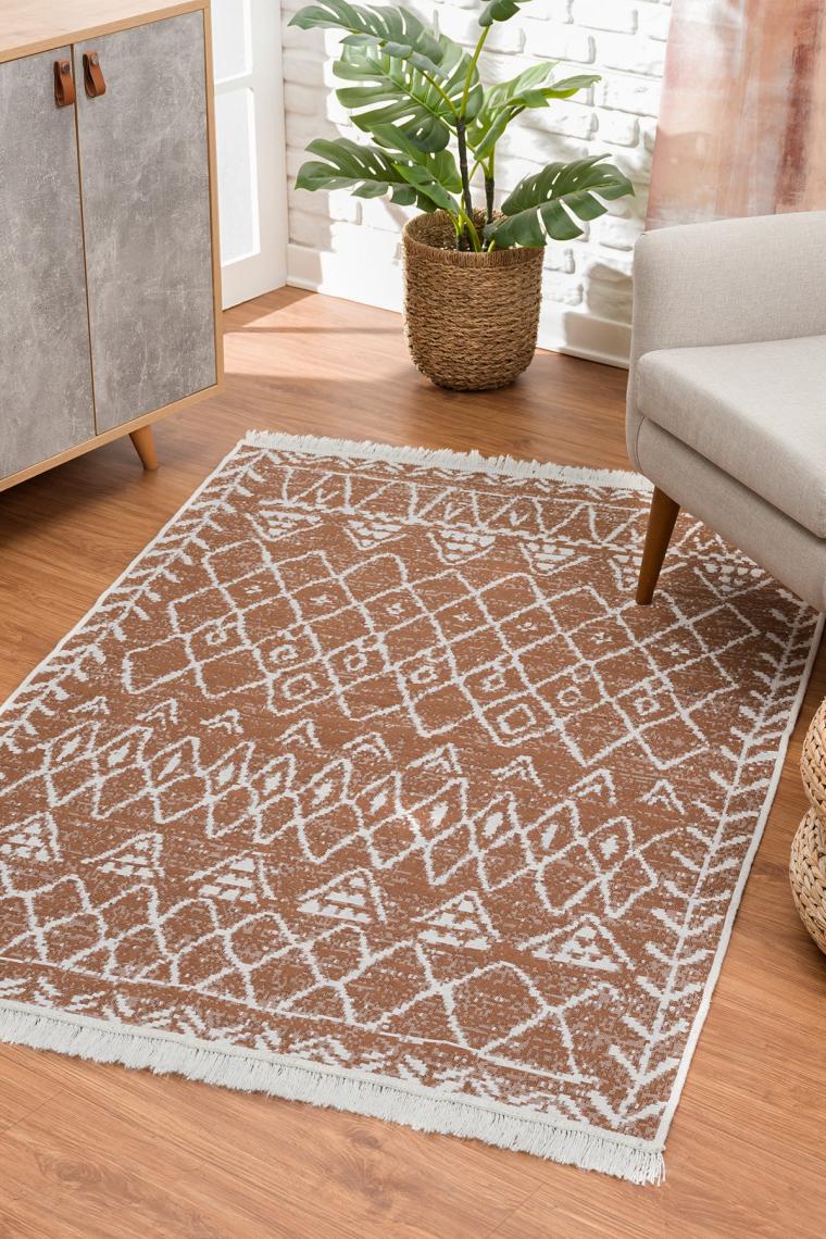 Caretta Home Siyah Beyaz Ponponlu Mistik Desenli Dokuma Kilim 60 x 90 cm