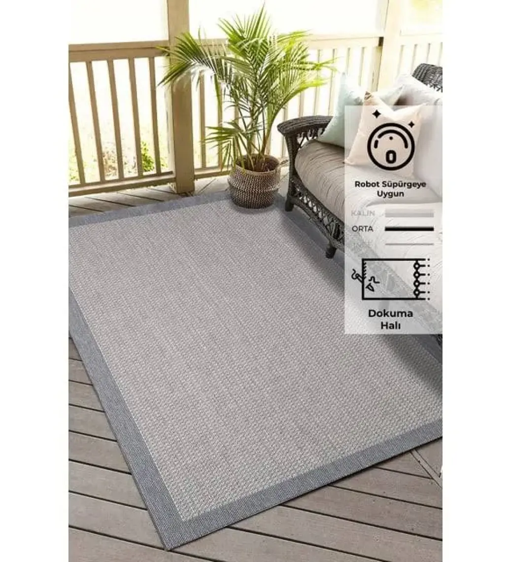 Konfor Sisalux 3092 Gri Jüt Tabanlı Modern Dokuma Kilim Sisal Hasır Halı80x300
