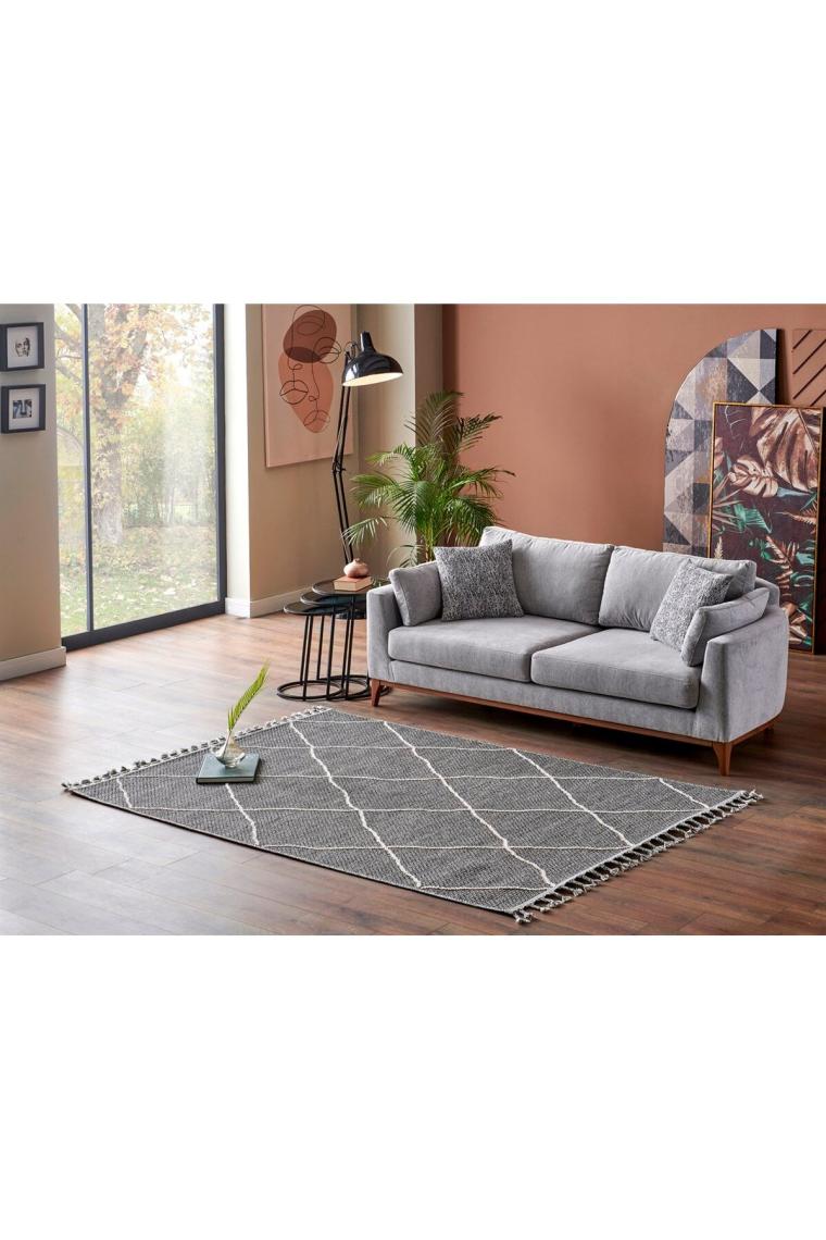 Eko Halı Soho Sh 02 Grey Gri Hav Vermez Etnik Örgü Ince Halı Kilim 200 x 290 cm