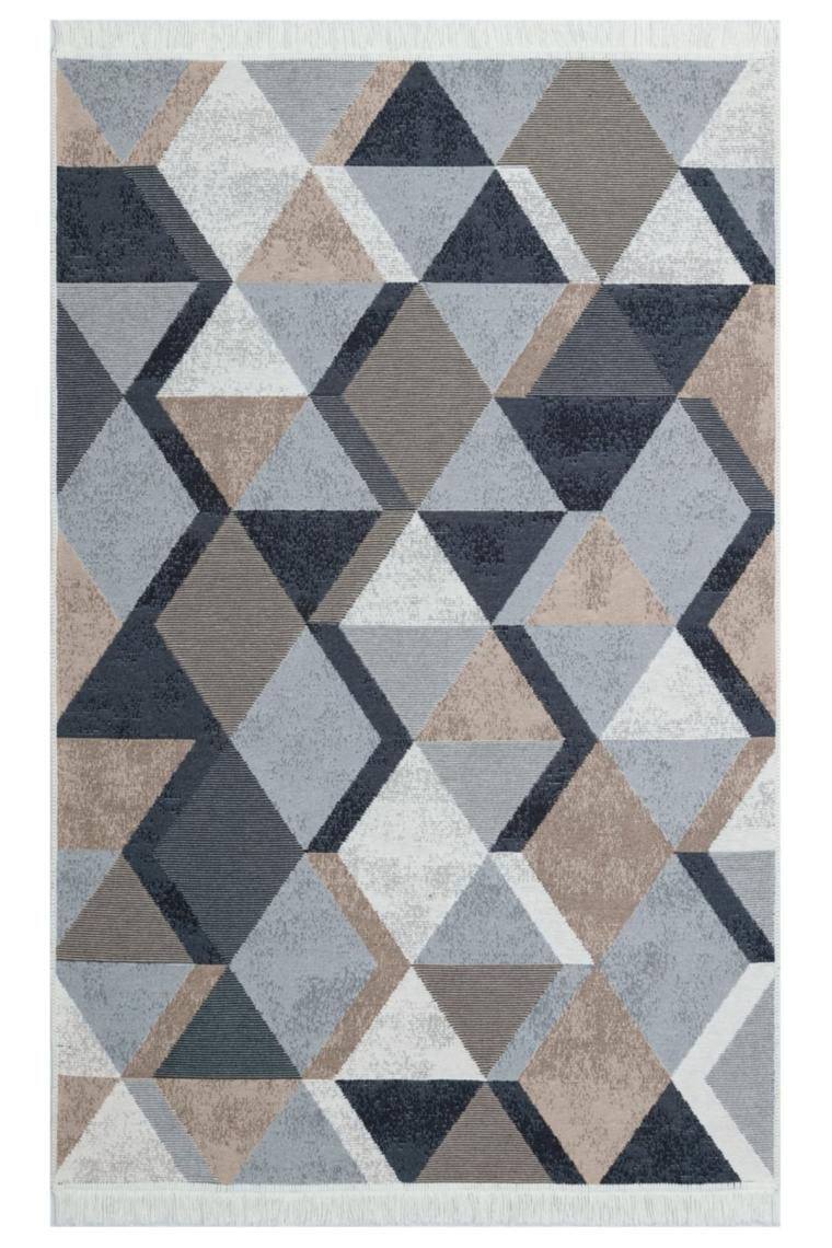 Eko Halı Arya Ar 10 Beige Bej Siyah Yıkanabilir Pamuk Etnik Kilim cm