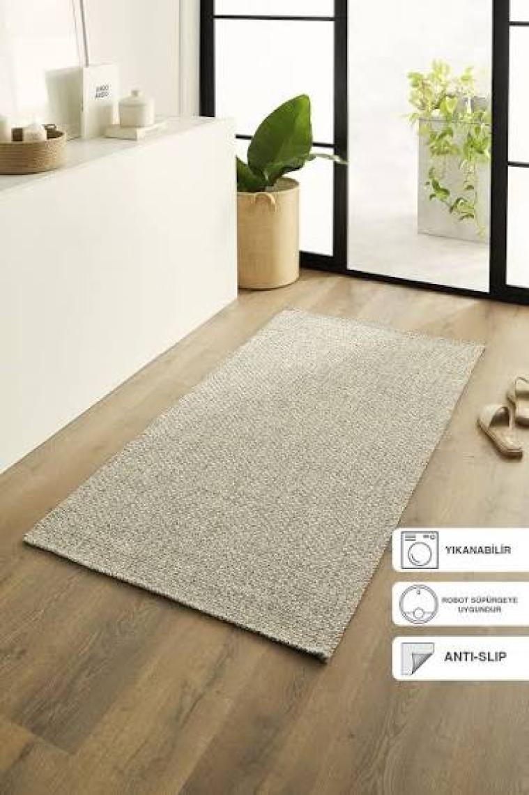 Ocean Home Textile Yıkanabilir Jüt Görünümlü Gri Renk Hasır Desenli Halı Kilim 120 x 180 cm