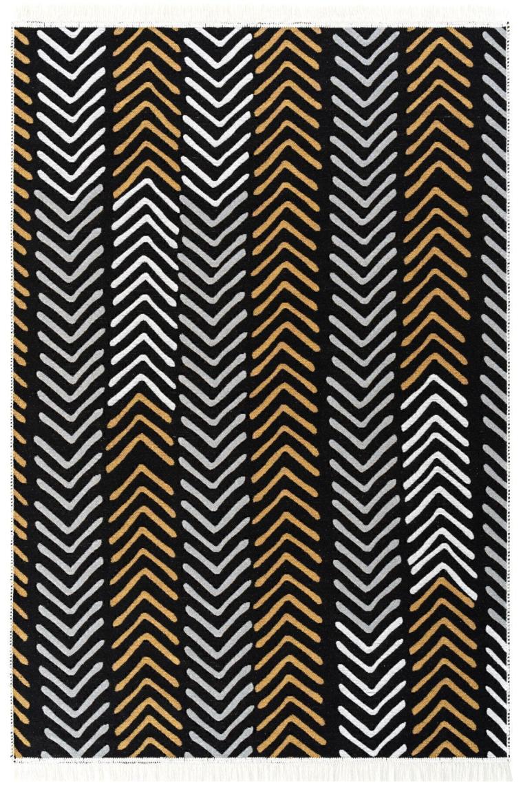 Eko Halı Arya Ar 19 Beyaz Siyah Yıkanabilir Pamuk Çift Taraflı Kilim