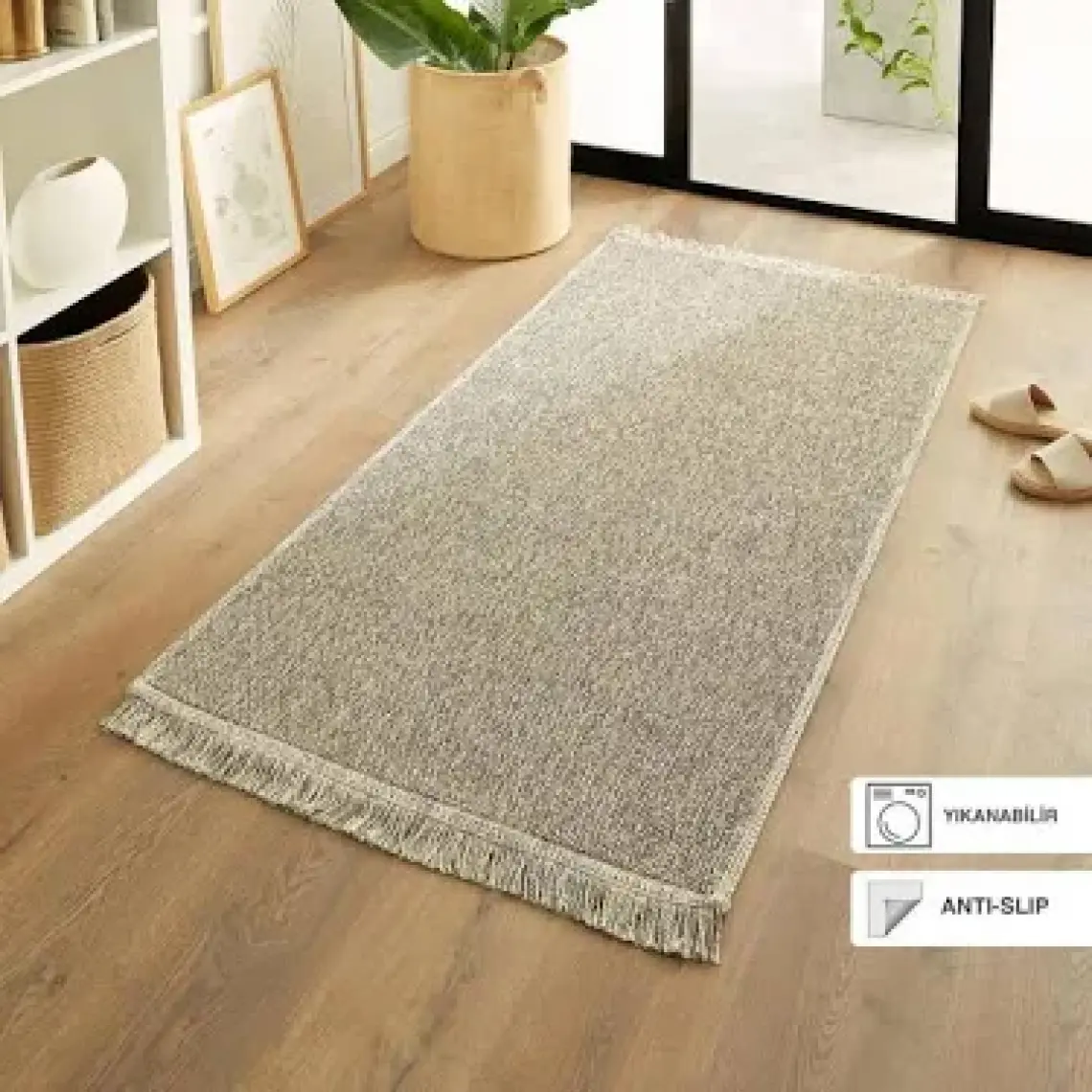 Ocean Home Textile Yıkanabilir Saçaklı Buklet Gri Renk Halı Kilim 120 x 180 cm